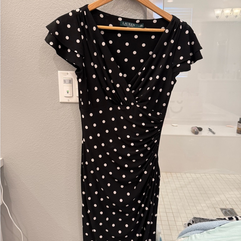 Ralph Lauren Black and White Sheath Dress with Sweetheart Neckline
